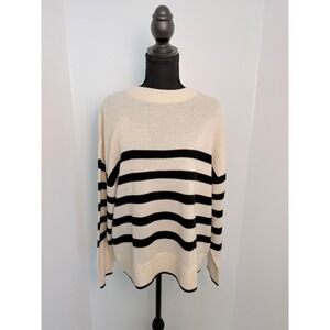 H&M Minimalist Workwear Crewneck Striped Knit Sweater Women's M Cream Black